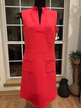 Tommy Hilfiger Coral Textured Sleeveless Shift Dress